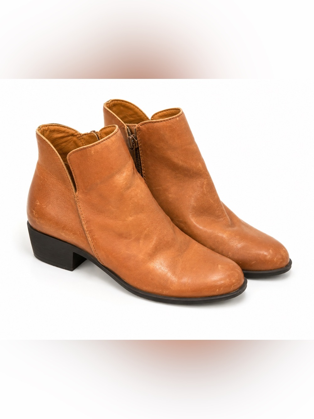 Lucky Brand LP-Banterr Leather Ankle Booties Cognac Brown Size 7.5